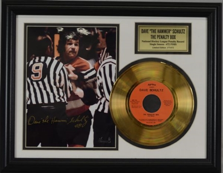 Dave Schultz signed photo framed with copy of "The Penalty Box" record Limited Edition # 177 of 472